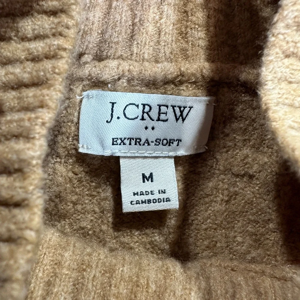 J.Crew Sweater Womens M Tan Extra Soft Cable Knit Mock Neck Long Sleeve Pullover